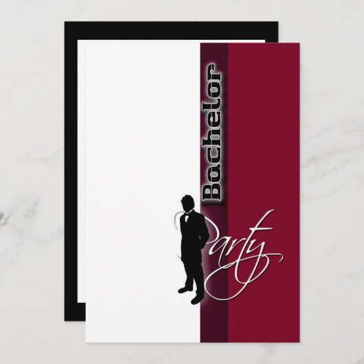 Stilvolle "Bachelor Party" formelle Bordeaux Einladung (Vorne/Hinten)