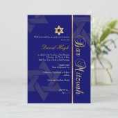 Stilvolle Bar Mitzvah/dunkelblau/gold Einladung (Stehend Vorderseite)