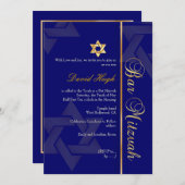Stilvolle Bar Mitzvah/dunkelblau/gold Einladung (Vorne/Hinten)