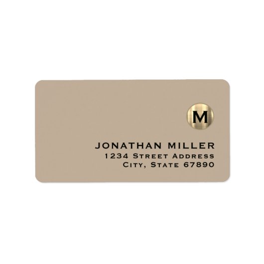 Stilvolle Beige Gold Monogram Rücksendeadresse Adressaufkleber (Vorne)