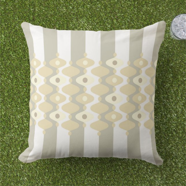 Stilvolle Beige Gray Perlen und Streifen Muster Kissen (Gras)