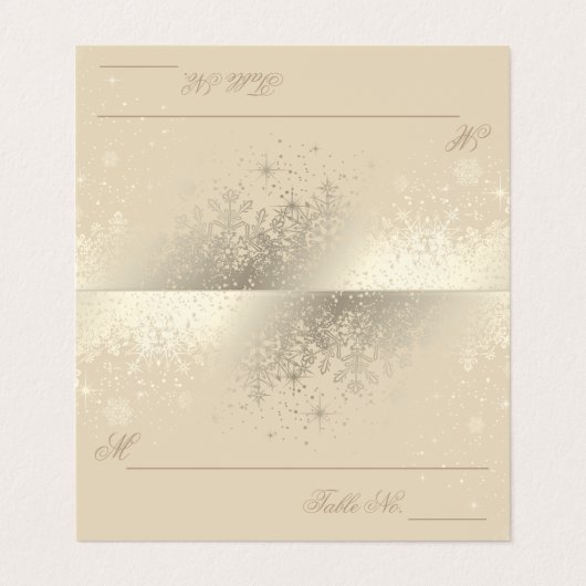 Stilvolle Beige- und Gold-Schneeflocken| Platzkart Visitenkarten (Außenseite Aufgefaltet)