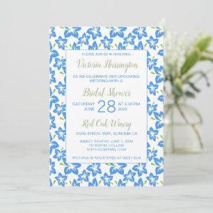 Stilvolle bemalte blaue Blumen-Hochzeitsshower-Ein Einladung