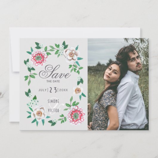 Stilvolle bemalte Blume Save the Date (Vorderseite)