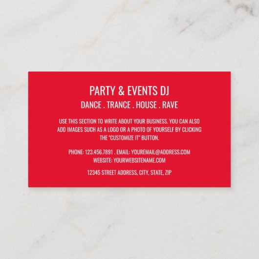 Stilvolle Berufliche DJ Business Card Visitenkarte (Rückseite)