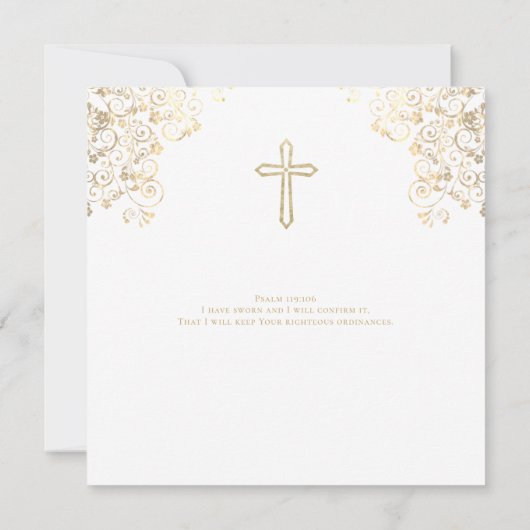 Stilvolle Bestätigung der White Gold Cross Bible V Einladung (Rückseite)