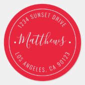 Stilvolle Bezeichnung & Circular Text | Rot und We Runder Aufkleber (Vorderseite)