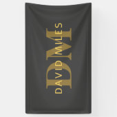 Stilvolle Bezeichnung & Monogramm | Gold & Dunkelg Banner (Vertikal)