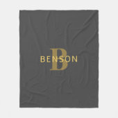 Stilvolle Bezeichnung & Monogramm | Gold & Dunkelg Fleecedecke (Vorderseite)