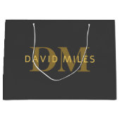 Stilvolle Bezeichnung & Monogramm | Gold & Dunkelg Große Geschenktüte (Vorderseite)