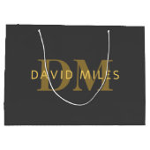 Stilvolle Bezeichnung & Monogramm | Gold & Dunkelg Große Geschenktüte (Rückseite)