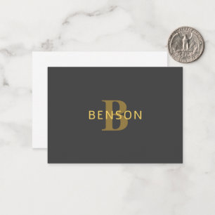 Stilvolle Bezeichnung & Monogramm Gold & Dunkelg Mitteilungskarte