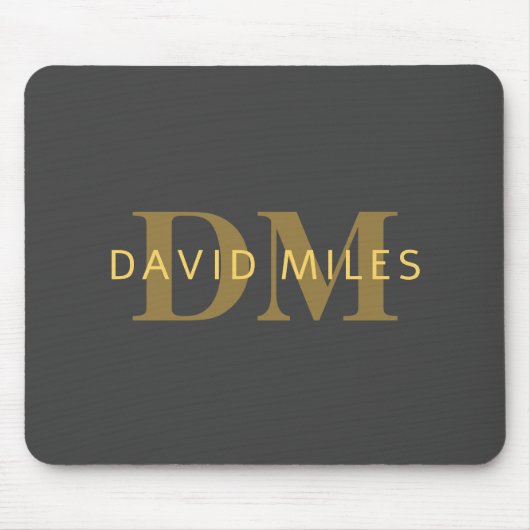 Stilvolle Bezeichnung & Monogramm | Gold & Dunkelg Mousepad (Vorne)