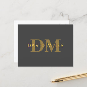 Stilvolle Bezeichnung & Monogramm   Gold & Dunkelg Postkarte