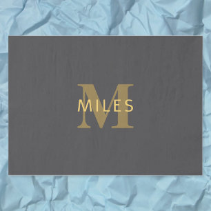 Stilvolle Bezeichnung & Monogramm Gold & Dunkelg Seidenpapier