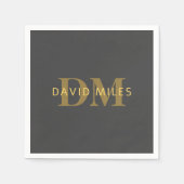 Stilvolle Bezeichnung & Monogramm | Gold & Dunkelg Serviette (Vorderseite)