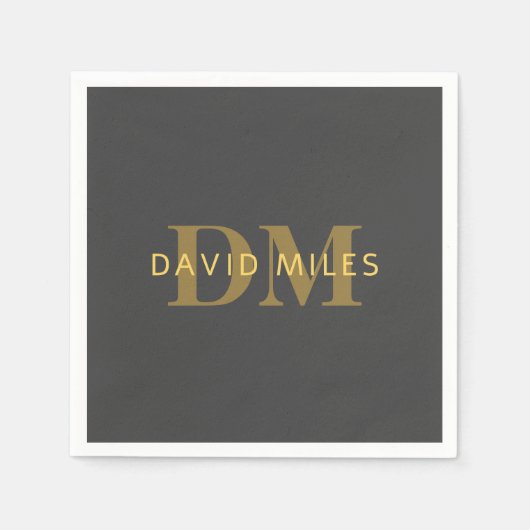 Stilvolle Bezeichnung & Monogramm | Gold & Dunkelg Serviette (Vorderseite)