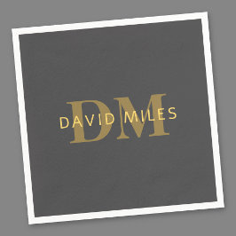 Stilvolle Bezeichnung & Monogramm | Gold & Dunkelg Serviette