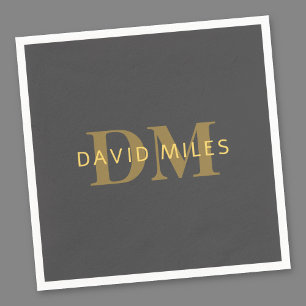 Stilvolle Bezeichnung & Monogramm Gold & Dunkelg Serviette