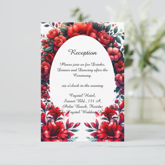 Stilvolle Big Red Poppies Wedding Begleitkarte (Stehend Vorderseite)