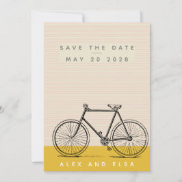 Stilvolle Bike Illustration Blush und gelber Name Save The Date