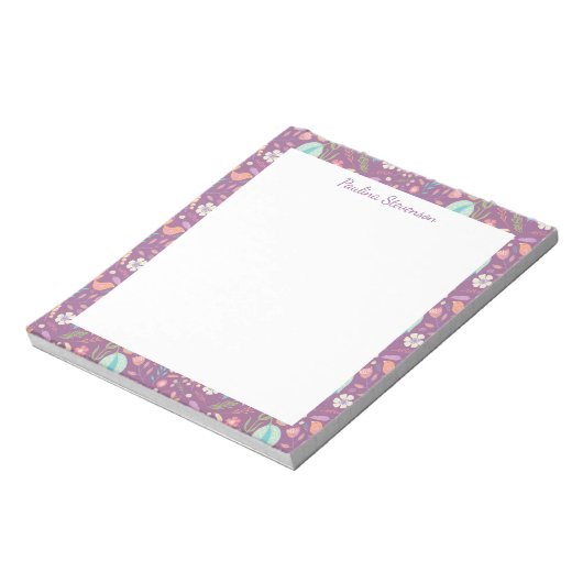 Stilvolle Birds Blume Mauve Muster Personalisiert Notizblock (Rotiert)