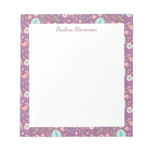 Stilvolle Birds Blume Mauve Muster Personalisiert Notizblock
