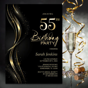 Stilvolle Black and Gold 55. Geburtstagsparty Einladung