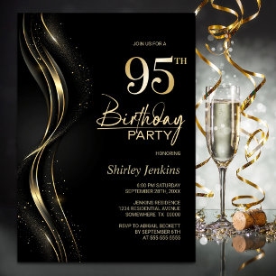 Stilvolle Black and Gold 95. Geburtstagsparty Einladung