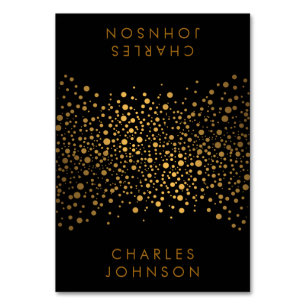 Stilvolle Black and Gold Confetti Dots PLATZKART Tischnummer