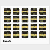 Stilvolle Black and Gold Polka Dots Monogram Quadratischer Aufkleber (Blatt)