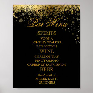 Stilvolle Black and Gold Snowflakes - Bar Menu Poster