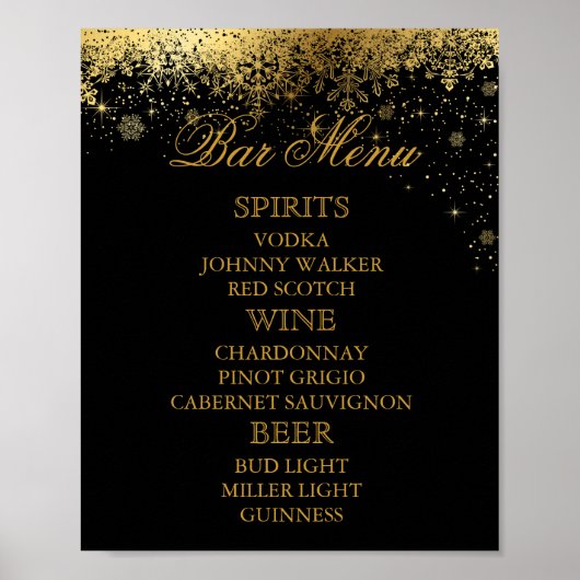 Stilvolle Black and Gold Snowflakes - Bar Menu Poster (Vorne)