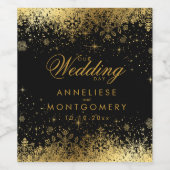 Stilvolle Black and Gold Snowflakes Hochzeit Weinetikett (Einzelnes Label)