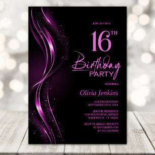 Stilvolle Black and Pink 16. Geburtstagsparty Einladung