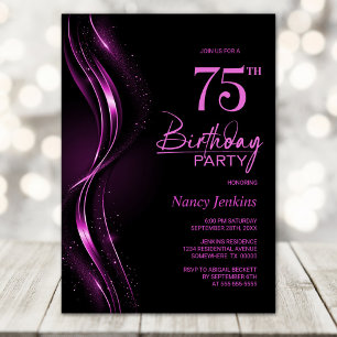 Stilvolle Black and Pink 75. Geburtstagsparty Einladung