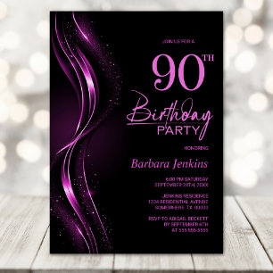 Stilvolle Black and Pink 90. Geburtstagsparty Einladung