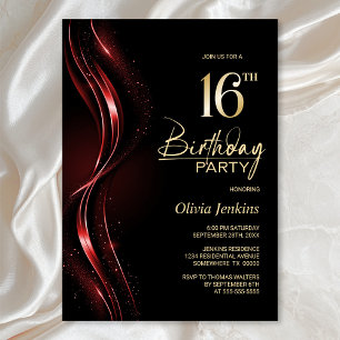 Stilvolle Black and Red 16. Geburtstagsparty Einladung