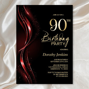 Stilvolle Black and Red 90. Geburtstagsparty Einladung