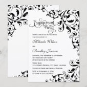 Stilvolle Black and White Wirbel Engagement Party Einladung (Vorne/Hinten)