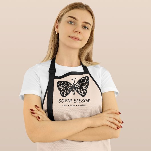 Stilvolle Black Butterfly Logo Rosa Angestellte Schürze