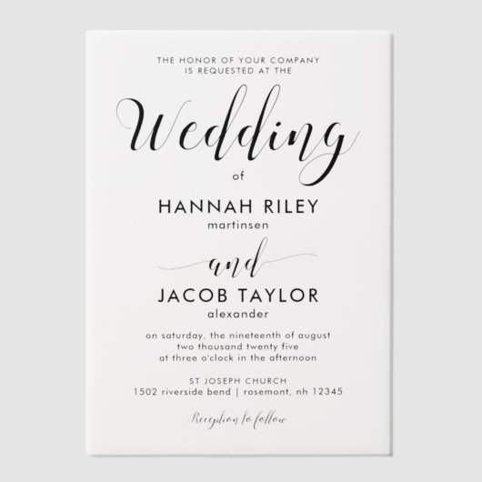 Stilvolle Black Calligraphy Elegant Wedding Pergament Einladungen (Vorderseite)