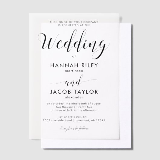 Stilvolle Black Calligraphy Elegant Wedding Pergament Einladungen (Versetzt)