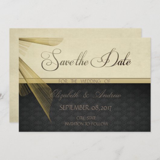 Stilvolle Black Damask Hochzeit Save the Date (Vorne/Hinten)