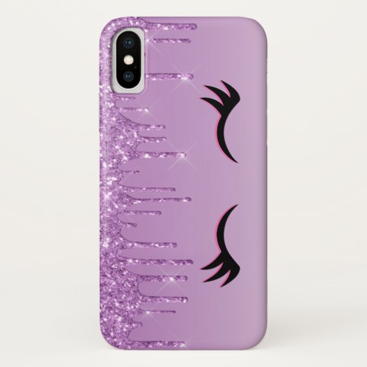 Stilvolle Black Eyelashes und Lila Glitzer Case-Mate iPhone Hülle (Rückseite)