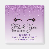 Stilvolle Black Eyelashes und Lila Glitzer Geburts Magnet (Vorne)