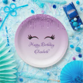 Stilvolle Black Eyelashes und Lila Glitzer Geburts Pappteller (Party)