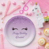 Stilvolle Black Eyelashes und Lila Glitzer Geburts Pappteller (Party)