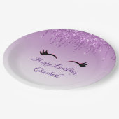 Stilvolle Black Eyelashes und Lila Glitzer Geburts Pappteller (Schrägansicht)