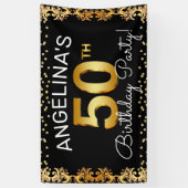 Stilvolle Black & Gold 50. Geburtstagsparty Banner (Vertikal)